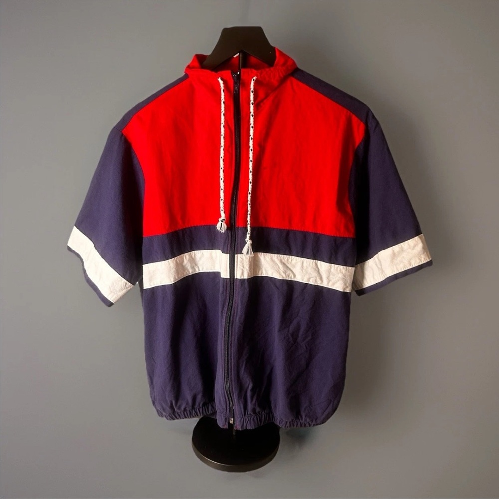 Vintage Sea Island Colorblock Windbreaker Zip Jacket Short Sleeve Medium- Unisex